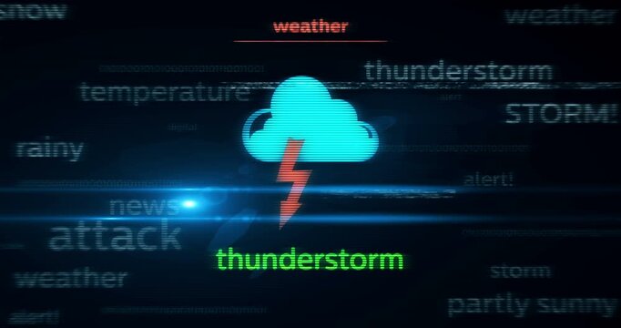 Weather meteorology forecast symbol technology loop concept. Abstract sign on glitch screens seamless and looped.