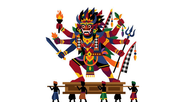 Balinese Barong Monster Carrying Torch and Sword, Ritual Procession