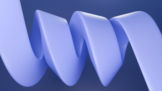 Abstract 3D minimalist background featuring a smooth, matte pastel blue spiral ribbon coiling against a dark blue backdrop. Perfect for modern tech branding, creative presentation slides, and web bann