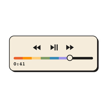Retro 90s compact audio media player widget with rainbow pride progress slider and music control buttons isolated on white. Vintage Y2K sound application layout element for LGBTQ Pride Month design
