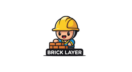 Fototapeta premium Cartoon construction worker wearing yellow hardhat.