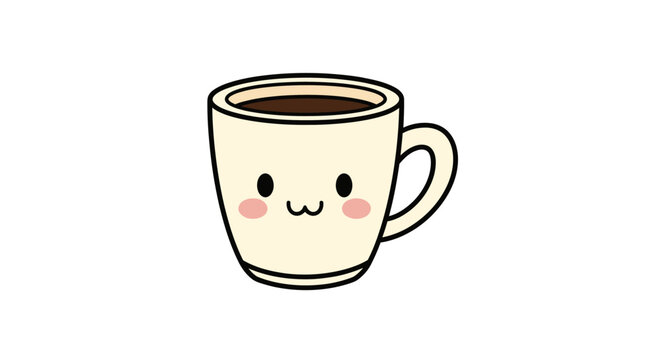 Cartoon coffee mug with smiling face.