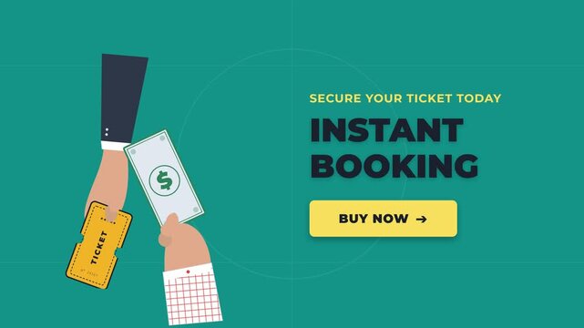 Hands Exchanging Money for Event Ticket for Instant Booking and Online Reservation Services Concept Animation Video