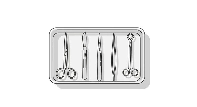 Surgical tools in tray.