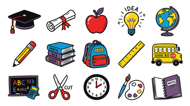 Doodle School Supplies Collection for Education and Learning