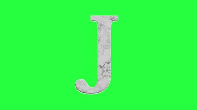 J Alphabet 3D Material Transition Loop Animation on Green Screen Background for Typography, Motion Graphics, Social Media, Video Editing, Branding, and Digital Content
