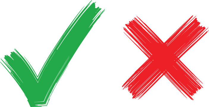 Green check mark and red cross sign for correct and incorrect choice or survey results