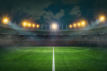 Football, soccer stadim the smoke. Concept of sport, competition, winning. Empty area for...