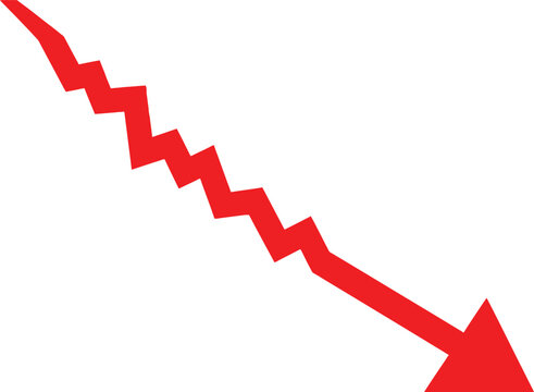 Red zigzag arrow pointing down showing decline and financial loss
