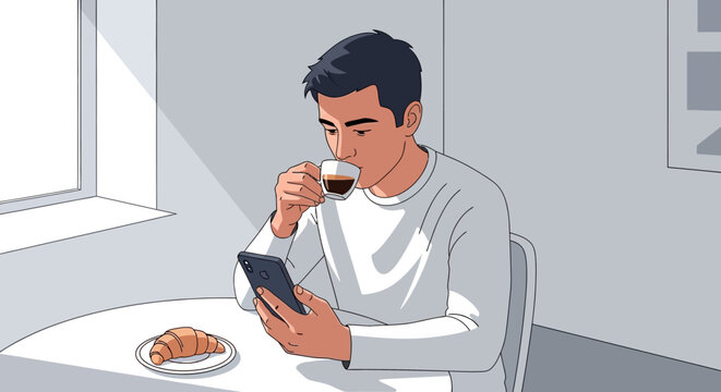 Man sitting alone drinking coffee.