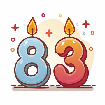 Number 83 Birthday Candles with Flames