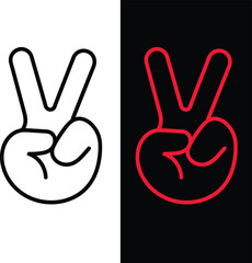 Obraz premium Victory hand sign in black and red outline on split background