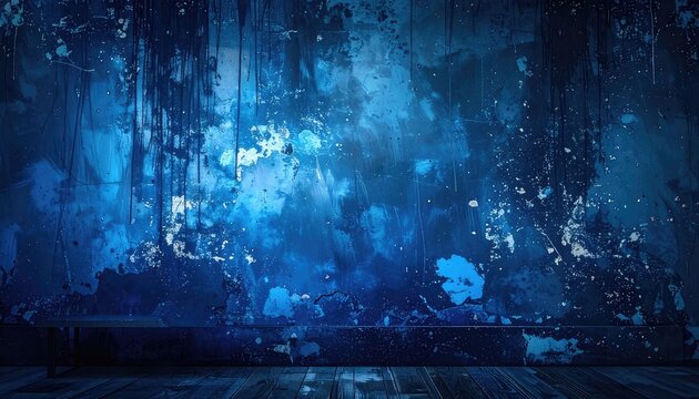 Dark abstract background with blue tones and textured wall.