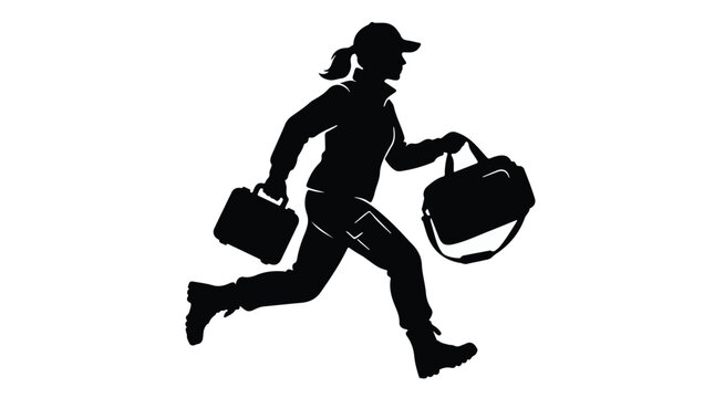 Silhouette of a paramedic running with a medical bag