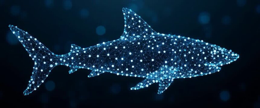 Glowing Cybernetic Shark Profile in Abstract Molecular Technology Style