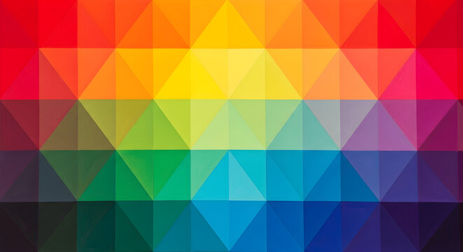Vibrant geometric pattern of colorful triangles forming a gradient