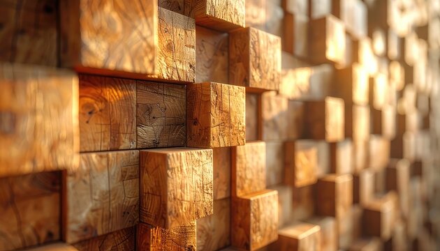 Wooden Cubes Background with Sunlight