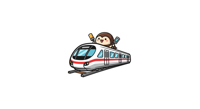 Cartoon monkey riding on train.