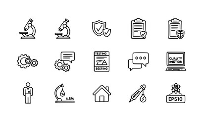 Fototapeta premium Inspection research and quality control line icon bundle vector isolated white background