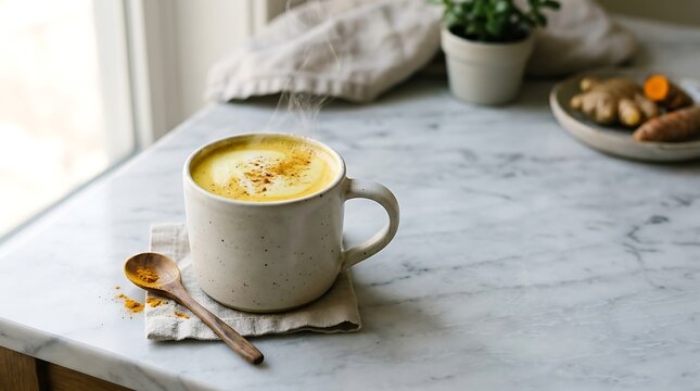Golden turmeric latte in minimalist mug