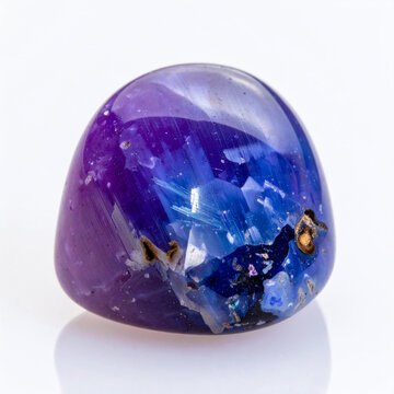 Polished spinel mineral on matte white background, clean studio lighting, elegant gemstone texture. Close-up.