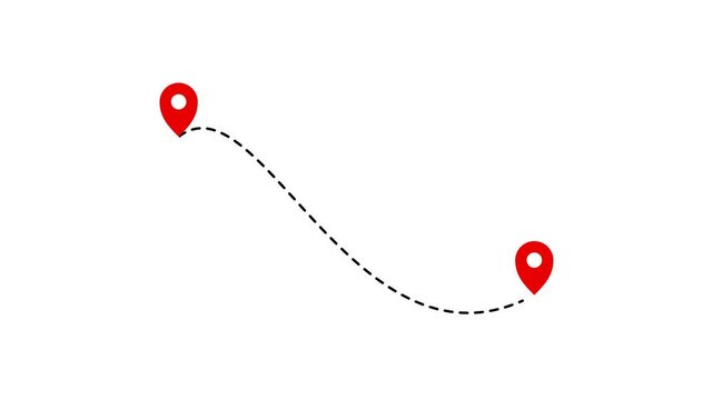 Two location pins on a dashed line representing a route between two points on a map
