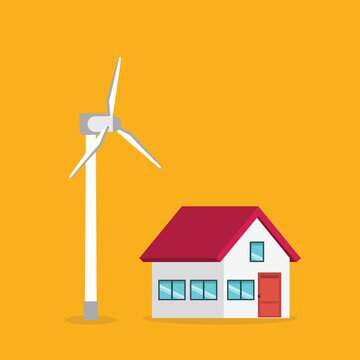 Wind Turbine Powering Sustainable House Clean Energy Renewable Electricity Concept	
