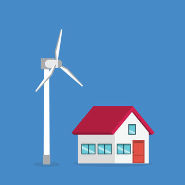 Wind Turbine Powering Sustainable House Clean Energy Renewable Electricity Concept	