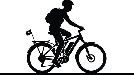 Fototapeta premium Cyclist riding an electric mountain bike silhouette with electric mountain silhouette commuter
