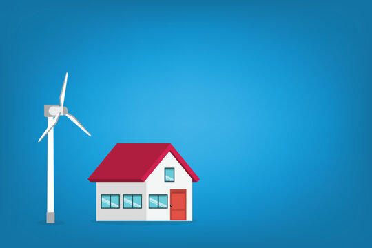 Wind Turbine Powering Sustainable House Clean Energy Renewable Electricity Concept	