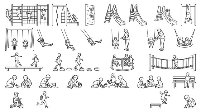 Architectural Playground Equipment CAD Block Collection with Recreation Structures and Children Activity Symbols