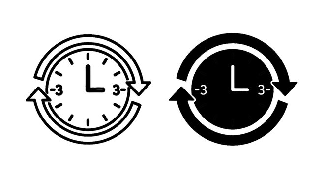 Vector illustration of clock icon with circular arrows indicating time adjustment or repeat cycle on a transparent background