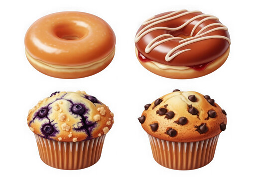 Set of delicious fresh donuts and sweet muffins