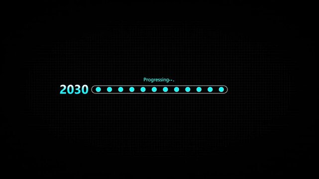 Businessman touching digital progress bar from 2030 to 2031 symbolizing future planning, strategic transition, innovation, and growth with focus on leadership, success,4k animation on black background