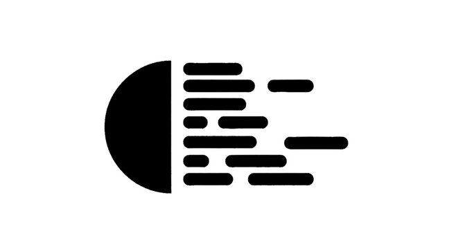 Vector illustration of abstract speed motion icon with a semicircle and horizontal dashed lines on a transparent background