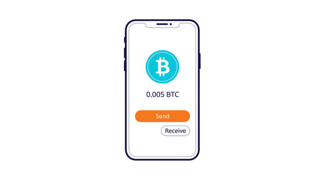 Bitcoin cryptocurrency wallet app interface on white smartphone.