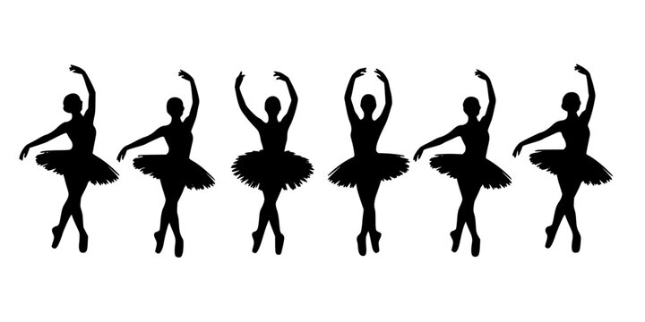 Ballroom Dancers in Black Silhouettes Performing Various Ballet Poses Featuring Dancing, Performance, Art with Elegance and Grace Elements for Dance