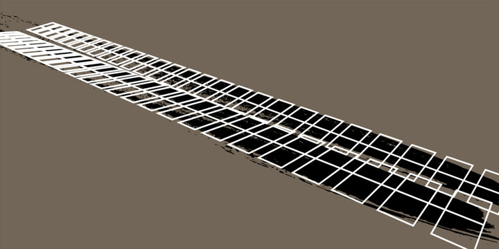 White and black rectangular grid lines forming long diagonal paths on a brown background, creating a modern and abstract perspective look.