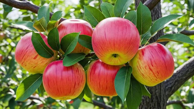 ipe Organic Apples Growing Naturally Among Green Leaves in Bright Daylight Scene