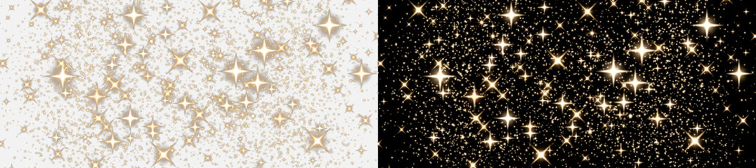 Dense scattering of glowing golden star sparkles and magic stardust on transparent background © Pixora