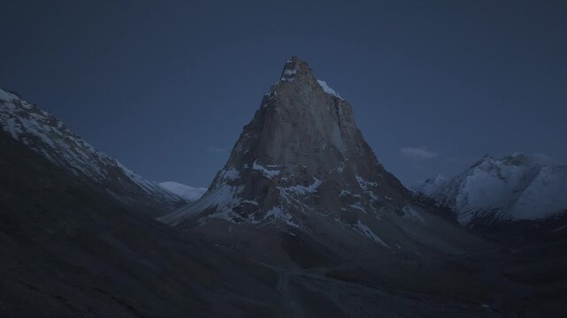 4K RAW Night Drone Footage of Gonbo Rangjon Mountain, Ladakh | Aerial View of Sacred Himalayan Peak Under Starry Sky in Zanskar Valley, India