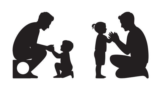 Silhouette of adults and children interacting in a tender moment