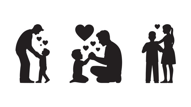 Silhouette of loving family members with hearts