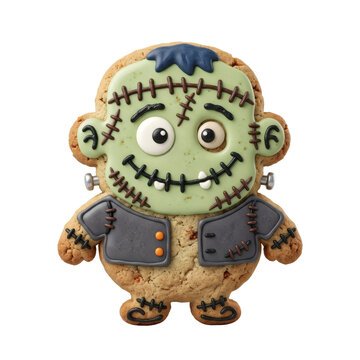 Frankenstein monster gingerbread cookie isolated. Halloween party treat