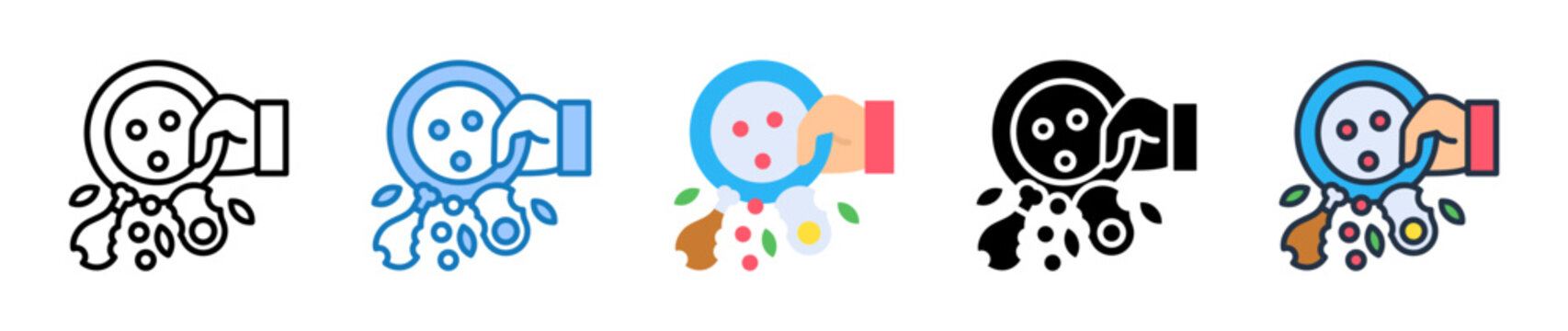 Food Waste multiple style icons set design vector illustration. 