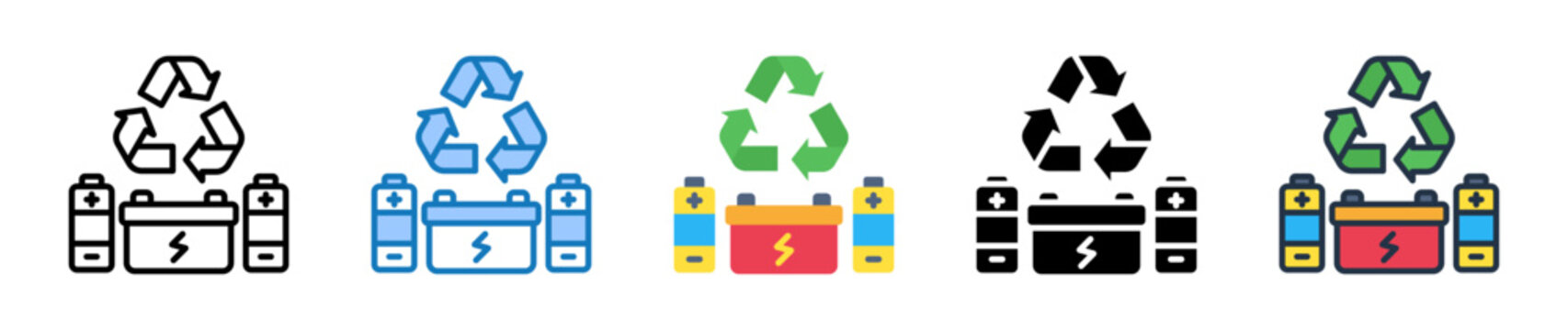 Battery Waste multiple style icons set design vector illustration. 