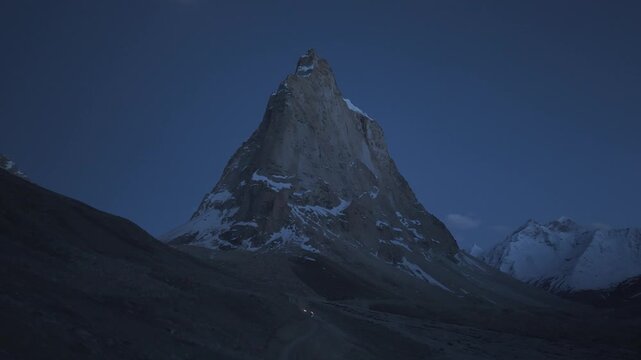 4K RAW Night Drone Footage of Gonbo Rangjon Mountain, Ladakh | Aerial View of Sacred Himalayan Peak Under Starry Sky in Zanskar Valley, India