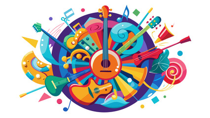 Vibrant Abstract Composition of Various Musical Instruments and Notes in Circular Design © Muhamad