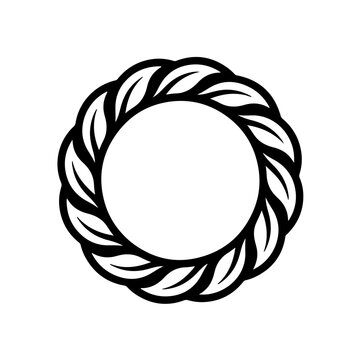 Braided rope circle frame icon, rustic circular border