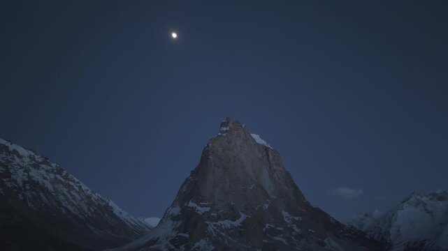 4K RAW Night Drone Footage of Gonbo Rangjon Mountain, Ladakh | Aerial View of Sacred Himalayan Peak Under Starry Sky in Zanskar Valley, India